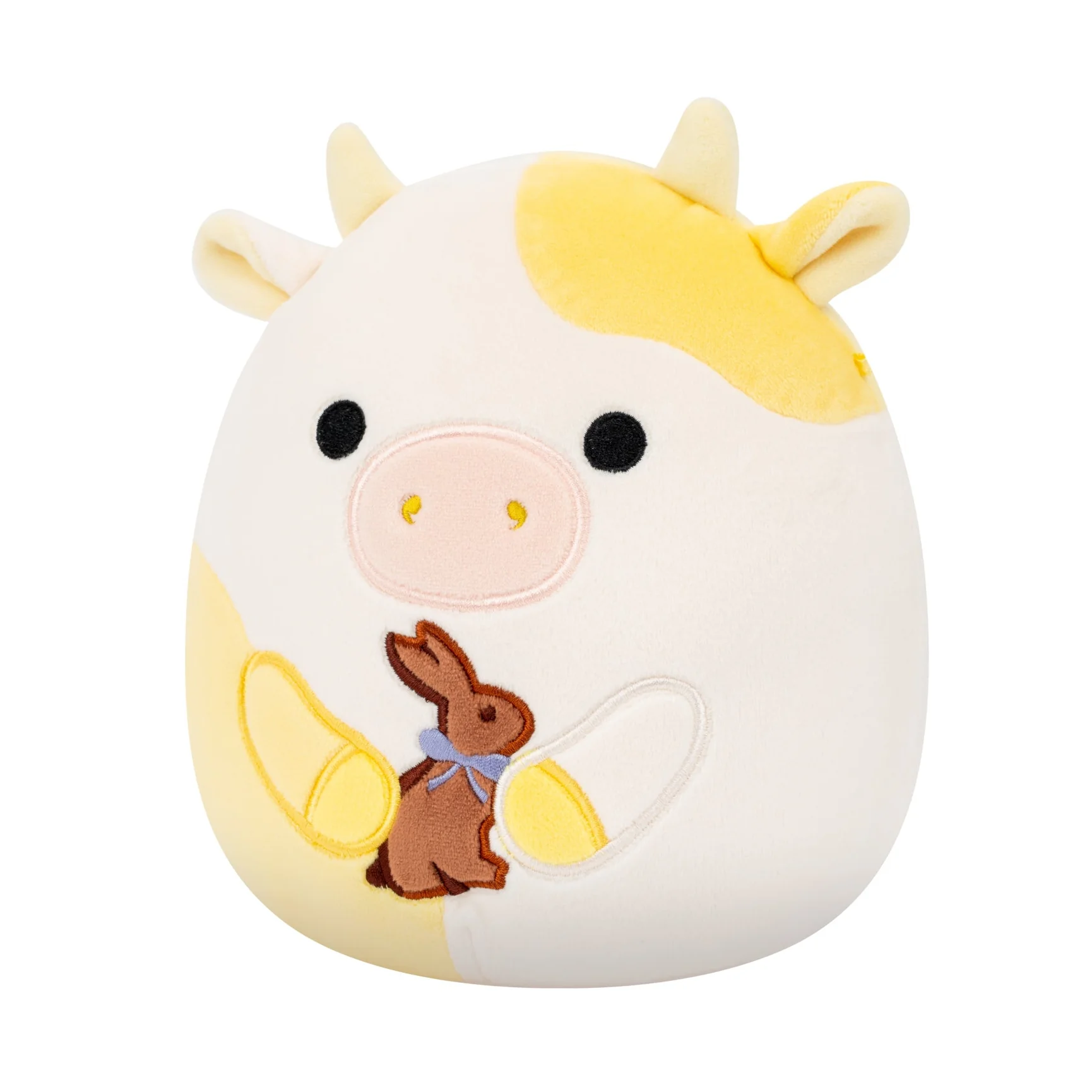 8-Inch Bodie the Yellow Spotted Cow Holding Chocolate Bunny - Image 2