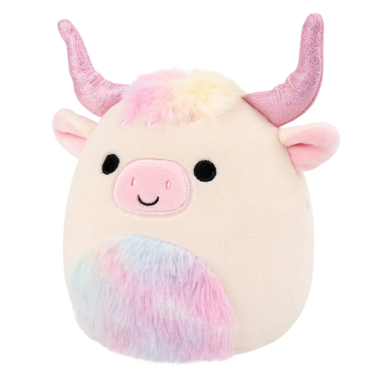 5-Inch Dagnus the Tan Highland Cow with Rainbow Tie-Dye Belly - Image 2